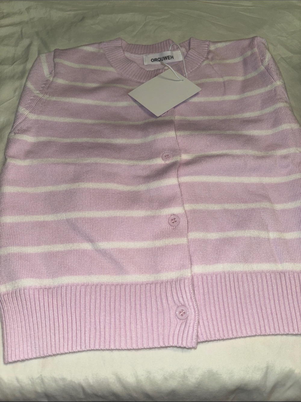 Orquweh kids  Pink & White Striped Crewneck Cardigan